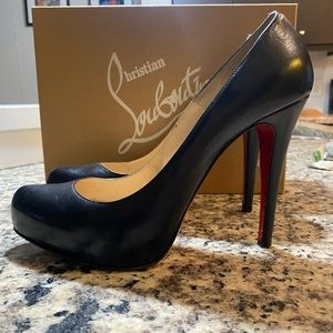 Christian Louboutin Black Leather Platform Pumps with Red Soles Signature